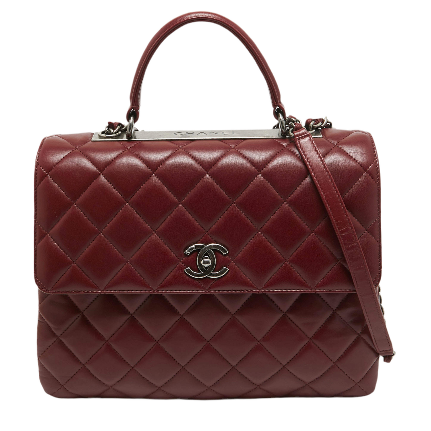 Chanel Dark Red Quilted Leather Large Trendy CC Top Handle Bag