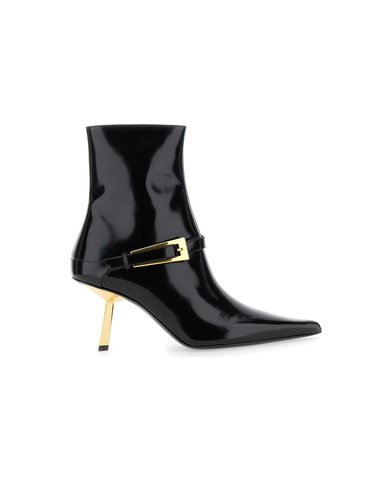 Saint Laurent 'lee' Black Ankle Boots With Buckle Detail In Patent Leather Woman