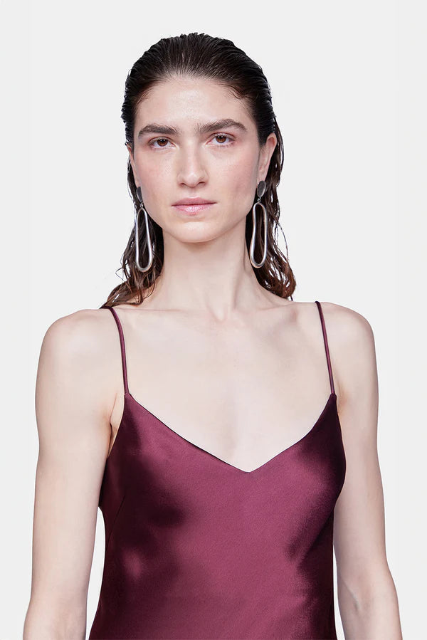 Cropped V Neck Slip Dress - Burgundy