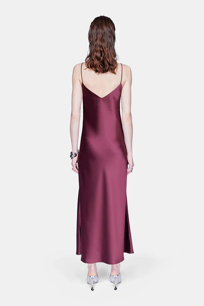 Cropped V Neck Slip Dress - Burgundy