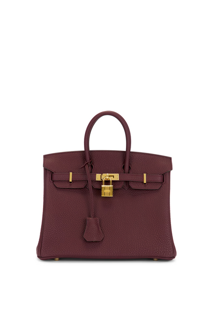 Excellent Pre-Owned Burgundy Hermes Togo Birkin 25 Handbag