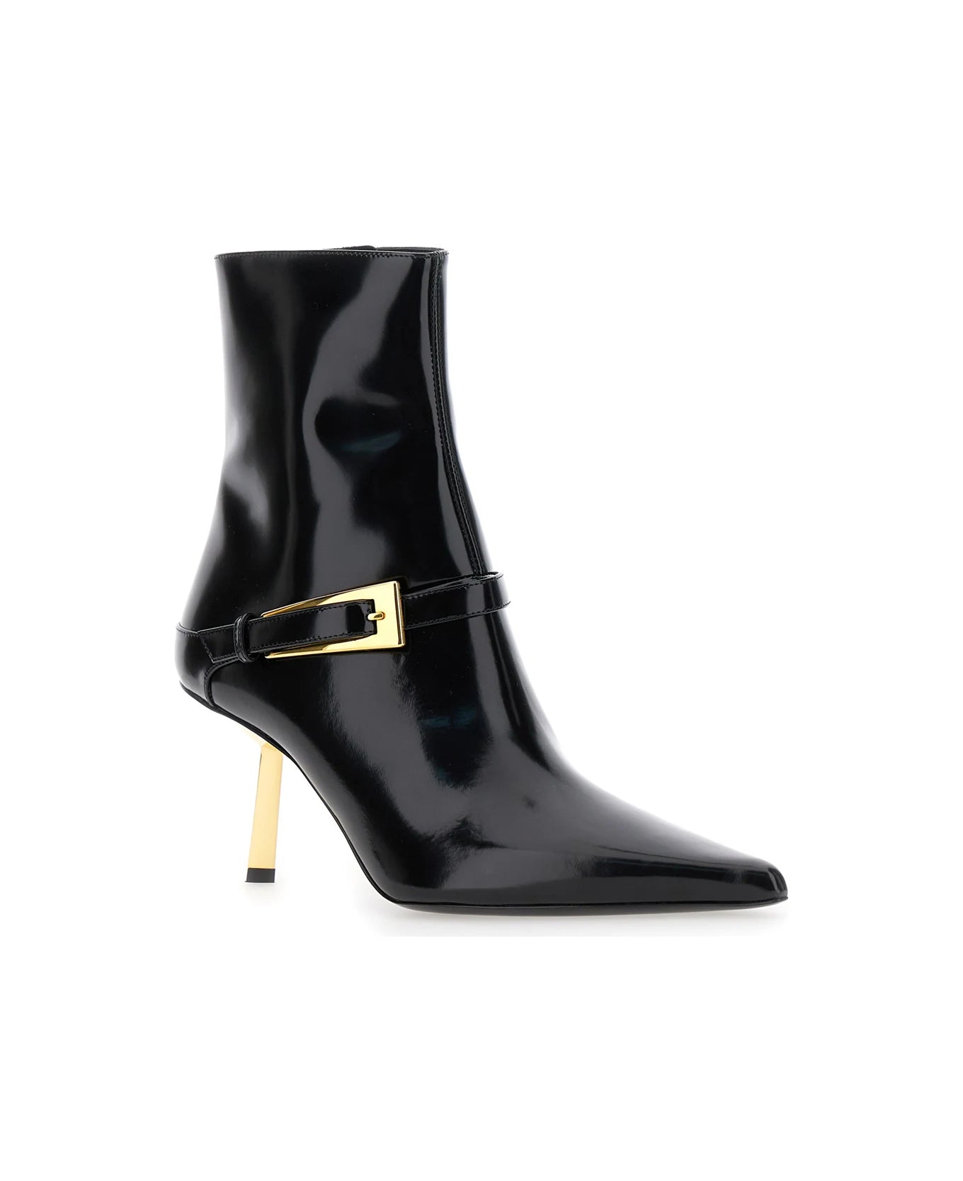 Saint Laurent 'lee' Black Ankle Boots With Buckle Detail In Patent Leather Woman