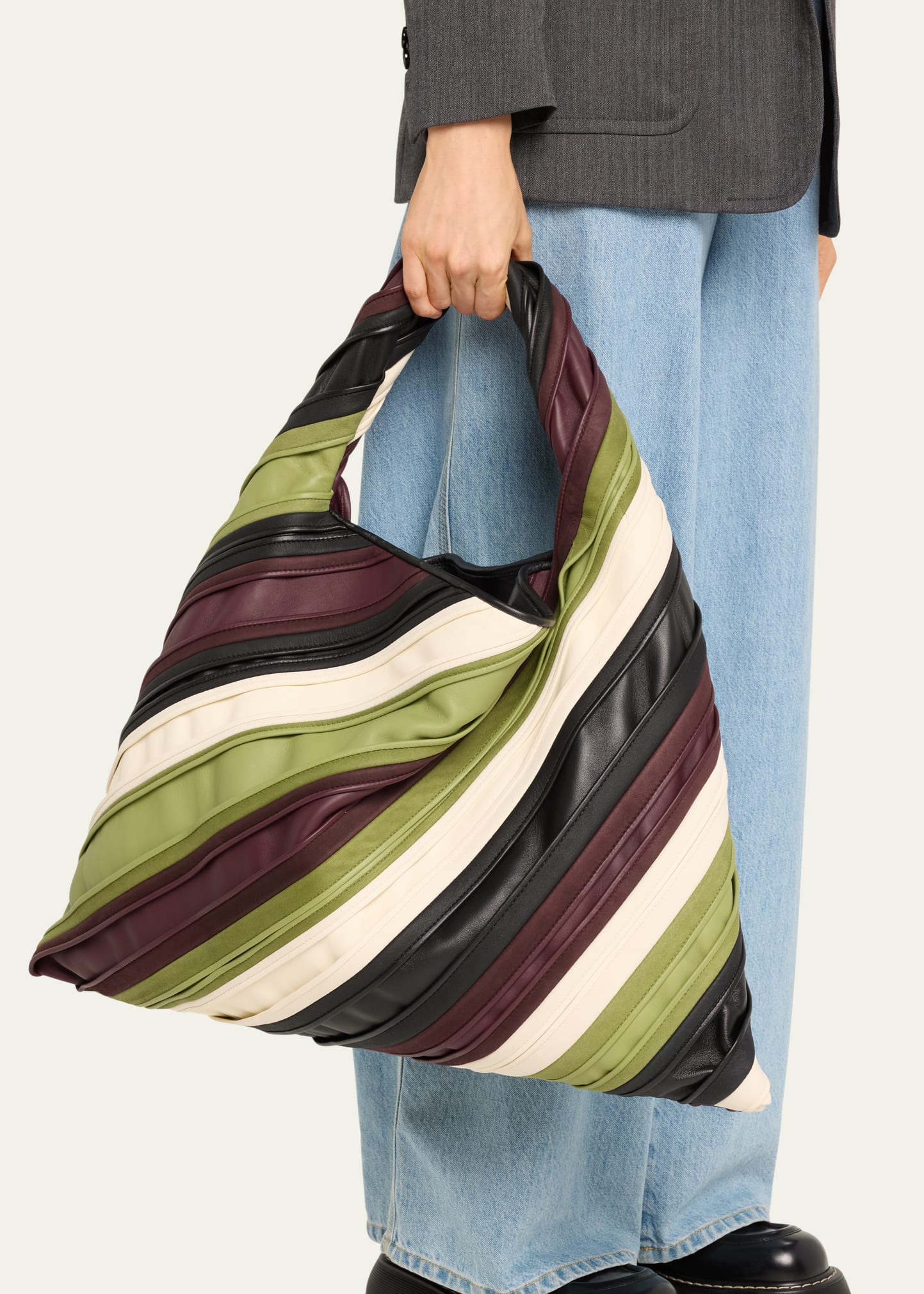 BOTTEGA VENETA Hop Large Striped Hobo Bag