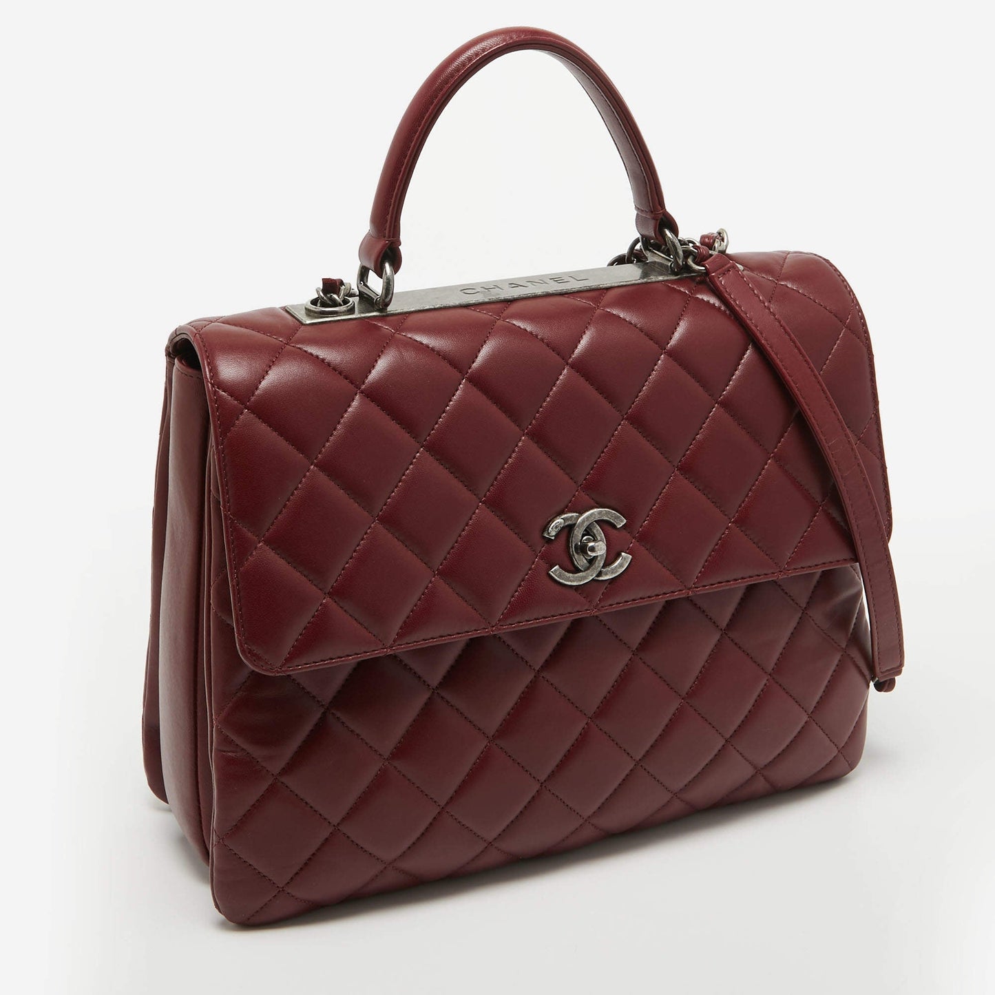 Chanel Dark Red Quilted Leather Large Trendy CC Top Handle Bag