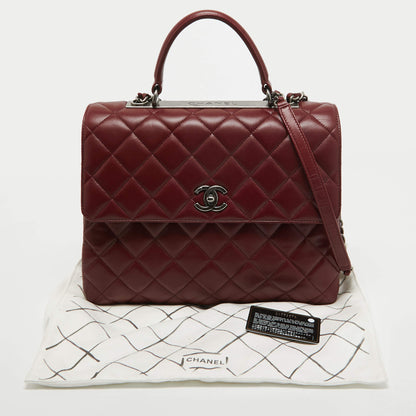 Chanel Dark Red Quilted Leather Large Trendy CC Top Handle Bag