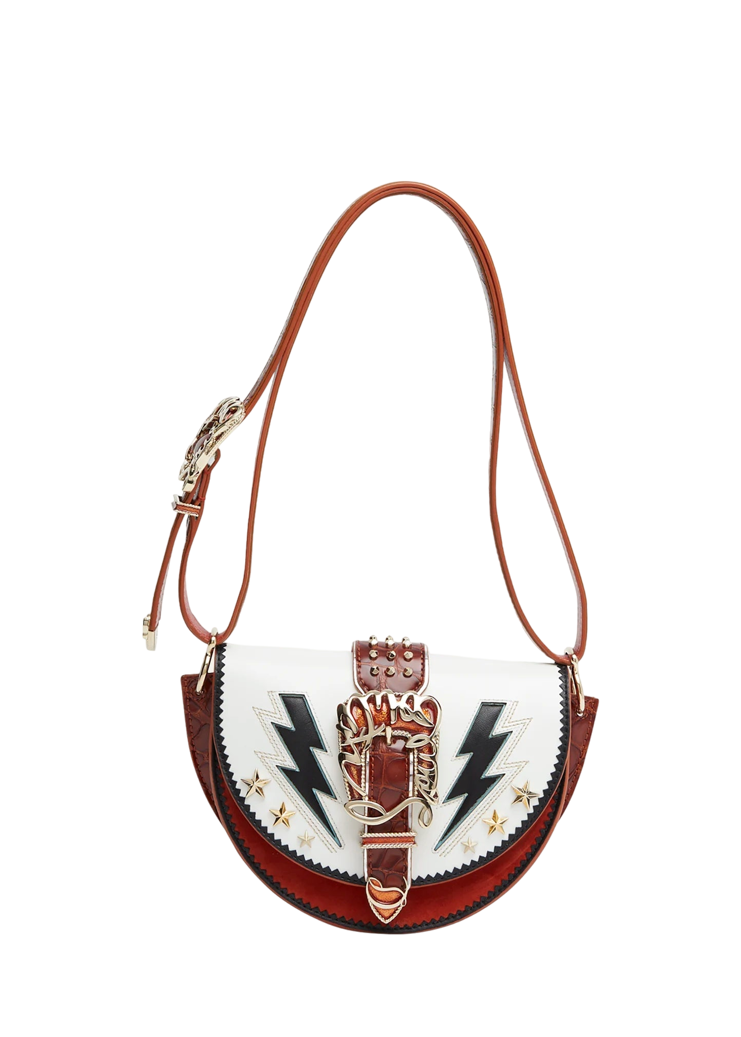 CHRISTIAN LOUBOUTIN Giddy Buckle Mix Leather Crossbody Bag