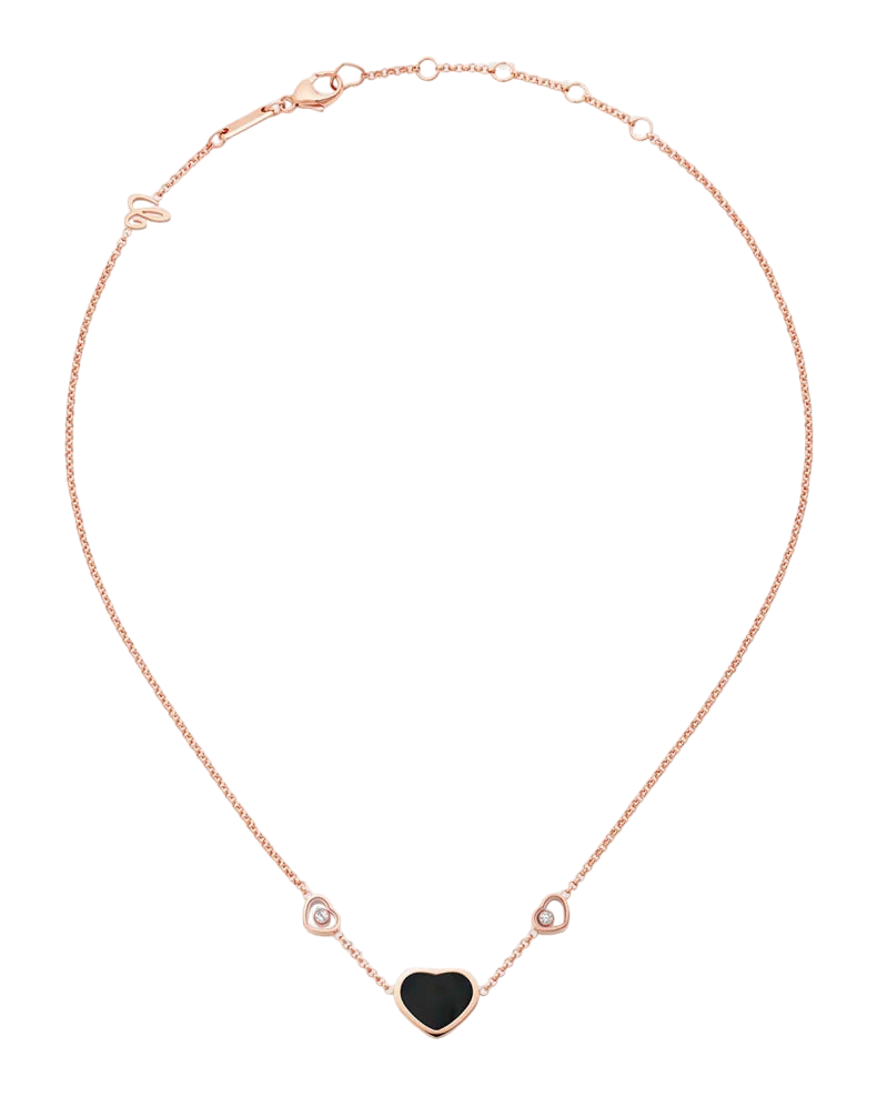 Chopard Happy Hearts 18K Rose Gold 3-Motif Onyx & Diamond Necklace