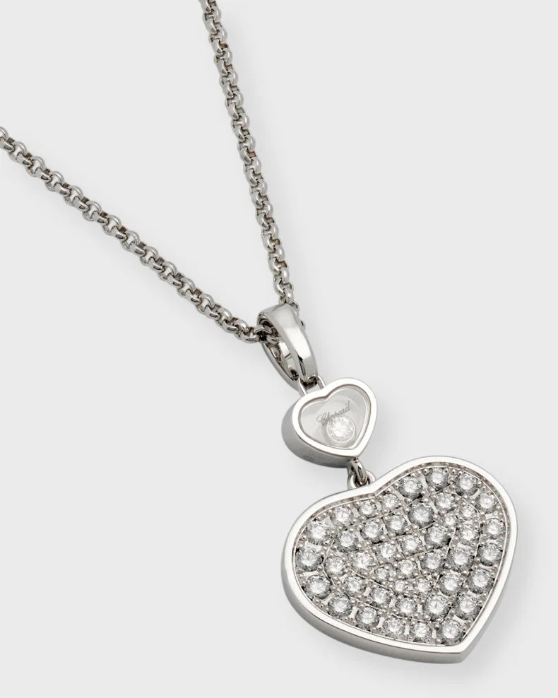 Chopard Happy Hearts 18K White Gold Diamond Bezel & Pave Pendant Necklace