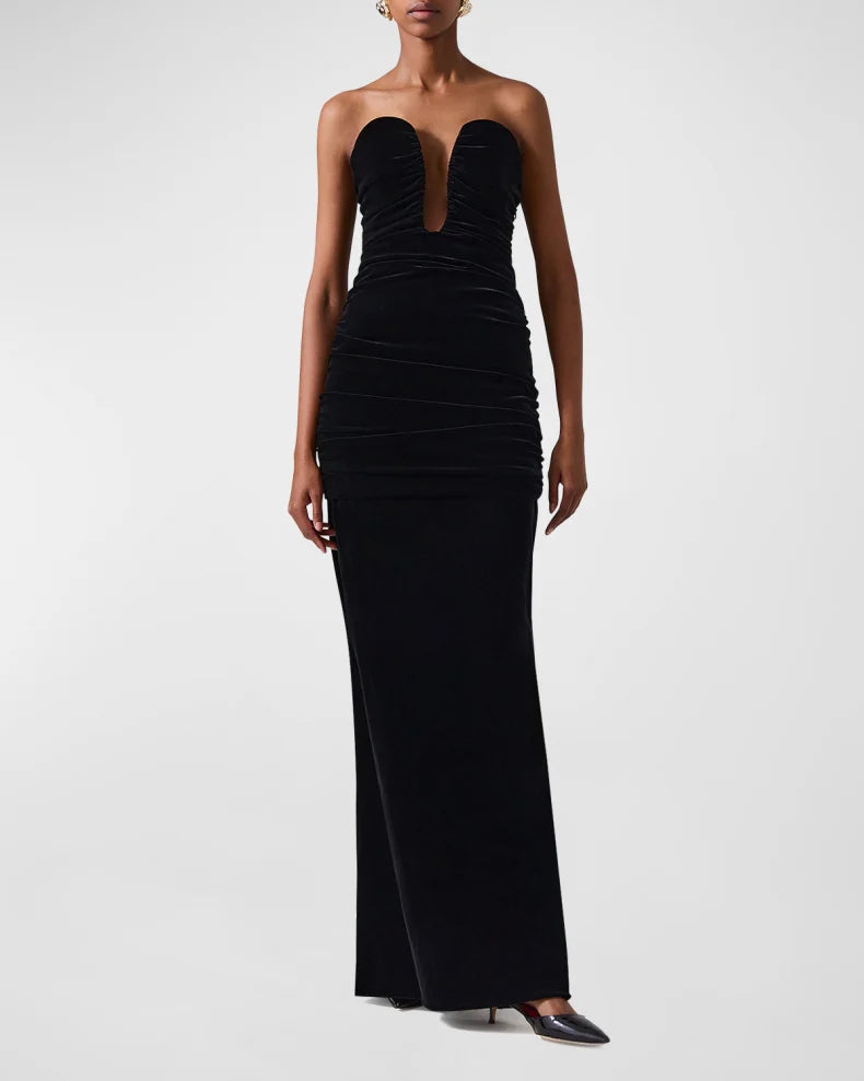 Carolina Herrera Strapless Deep-U Ruched Velvet Gown