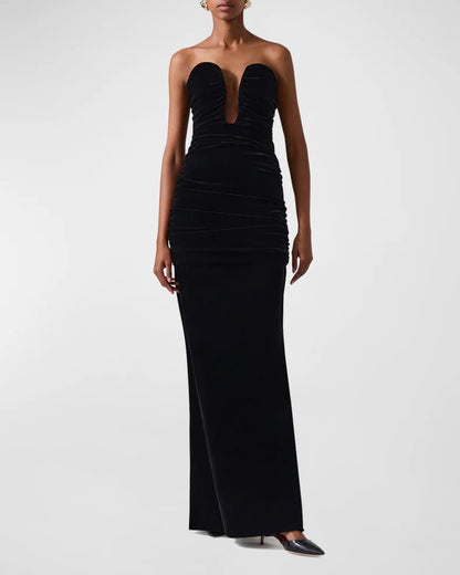 Carolina Herrera Strapless Deep-U Ruched Velvet Gown