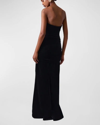 Carolina Herrera Strapless Deep-U Ruched Velvet Gown