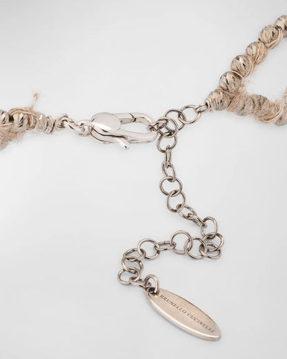 Brunello Cucinelli Silver Mohair and Monili Necklace