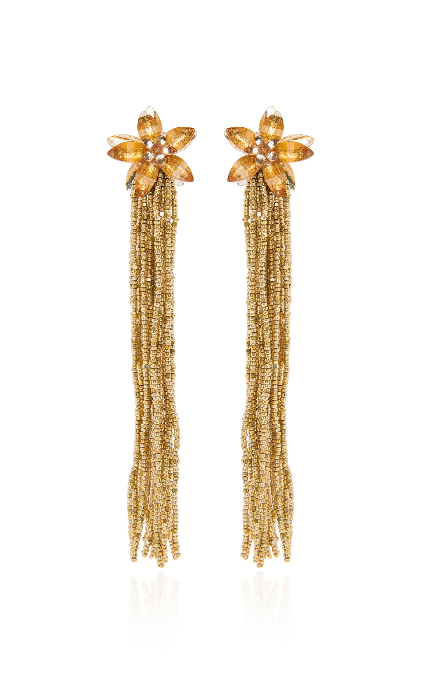 Oscar de la Renta Crystal Fringe Flower Earrings