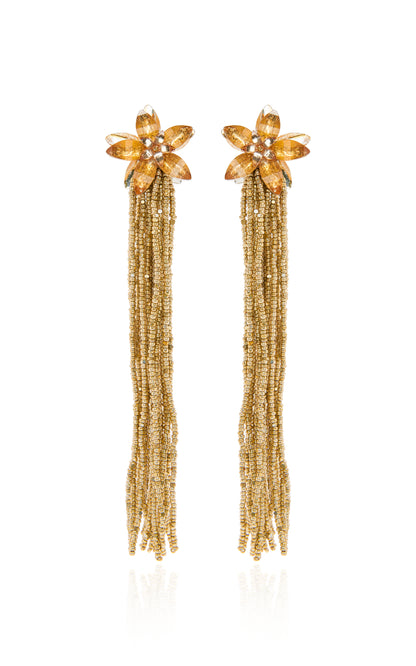 Oscar de la Renta Crystal Fringe Flower Earrings