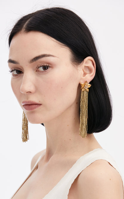 Oscar de la Renta Crystal Fringe Flower Earrings